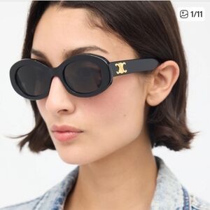 Celine Triomphe Logo Black Oval Sunglasses 52mm CL40194U